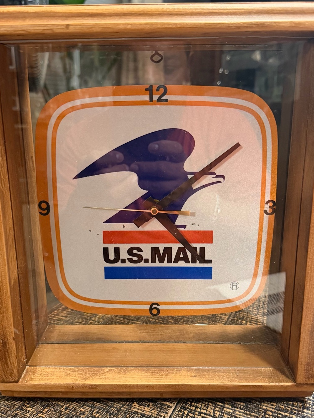 Vintage U.S. Mail Logo Wall Clock - White Dial with Orange and Blue Accents